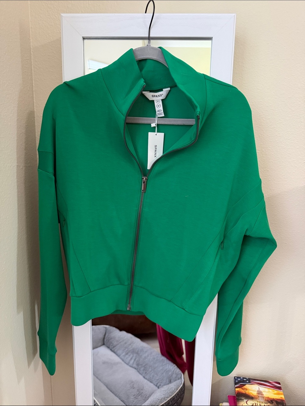 SPANX Vibrant Green Zip-Front Bomber Jacket